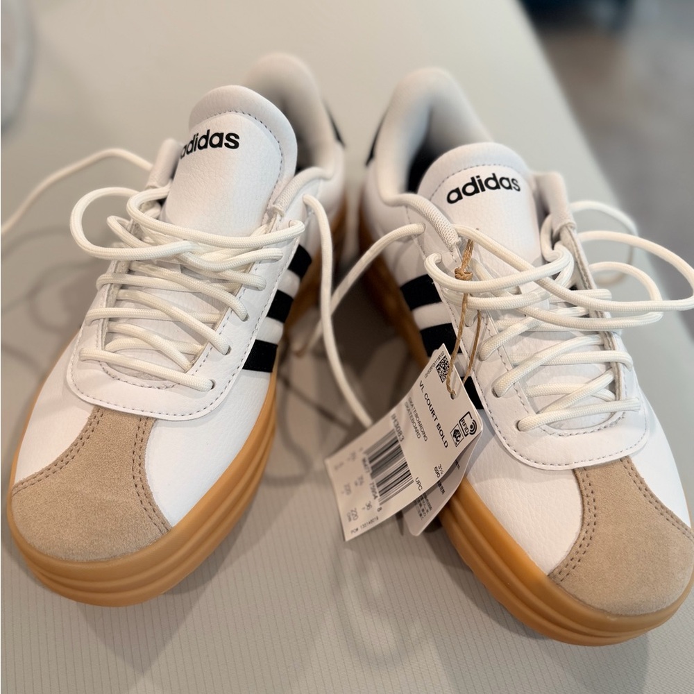 adidas White, Tan & Black Court-Inspired Sneakers